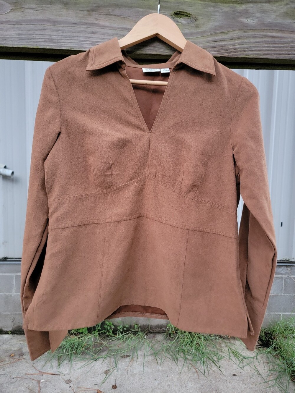 Cato Brown Long Sleeve Faux Suede Western Top